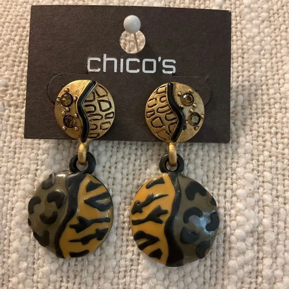 0181-Chico's‎ Artistic Gold and Black Earrings